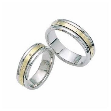 950 Platinum and 18K Gold His & Hers Two Tone Wedding Band Set 014