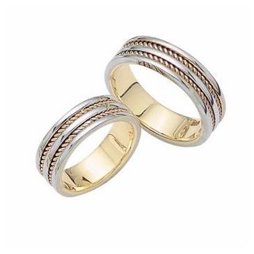 18k His & Hers Two Tone Gold 021 Wedding Band Set HH02118K