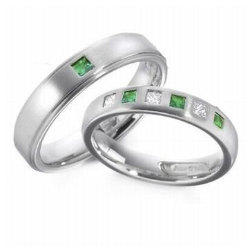 Platinum His & Hers 0.50 ct Diamond & Emerald 096 Wedding Band Set HH096PLAT