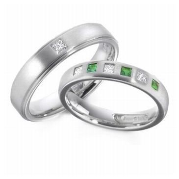 Platinum His & Hers 0.50 ct Diamond & Emerald 097 Wedding Band Set HH097PLAT