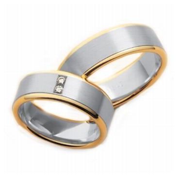 Platinum & 18k His & Hers Two Tone Gold 0.10 ct Diamond 045 Wedding Band Set HH045PLT