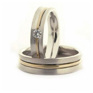 Platinum & 18k His & Hers Two Tone Gold 0.08 ct Diamond 049 Wedding Band Set HH049PLT