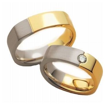 Platinum & 18k His & Hers Two Tone Gold 0.10 ct Diamond 091 Wedding Band Set HH091PLT