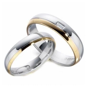 Platinum & 18k His & Hers Two Tone Gold 0.10 ct Diamond 093 Wedding Band Set HH093PLT