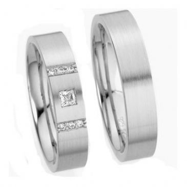 Platinum His & Hers Gold 0.05 ct Princess Diamond and 6 0.015 ct Round Diamonds 141 Wedding Band Set HH141PLT