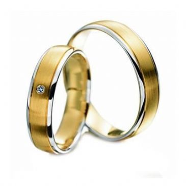 His & Hers Two Tone Platinum and 18k Gold 0.06 ct Diamond 145 Wedding Band Set HH145PLT