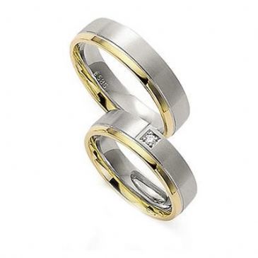 His & Hers Two Tone 950 Platinum and 18k Gold 0.06 ct Diamond 149 Wedding Band Set HH149PLT