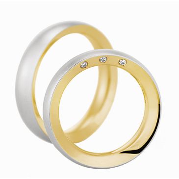 18k Gold His & Hers Two Tone 0.03ctw Diamond Wedding Band Set 217