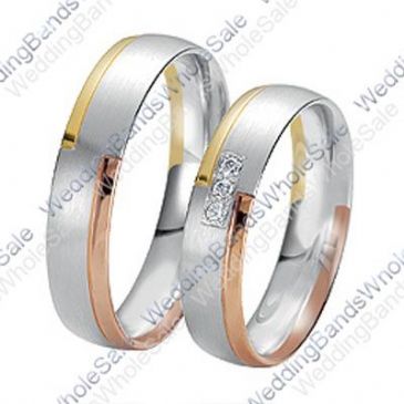 950 Platinum and 18k Gold 6mm 0.15ct Tri-Color His and Hers Wedding Rings Set 231