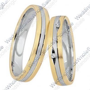 18k Yellow and White Gold 5mm His & Hers Two Tone 0.05ctw Diamond Wedding Band Set 252