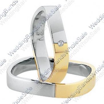 18k Yellow and White Gold Flat 5mm His & Hers Two Tone 0.03ctw Diamond Wedding Band Set 254