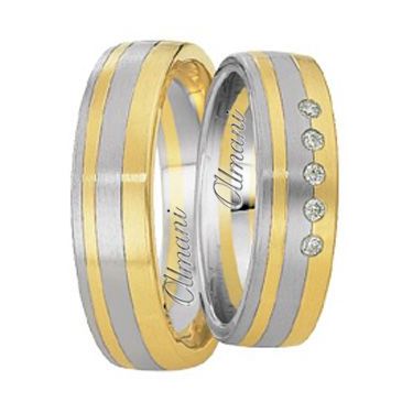 14k Two-Tone Yellow & White Gold 6mm His & Hers 0.05ctw Diamond Wedding Band Set 262