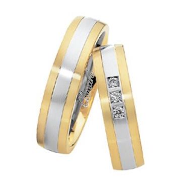 18k Two-Tone Yellow & White Gold 6mm His & Hers 0.06ctw Diamond Wedding Band Set 271