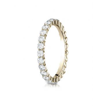 14k Yellow Gold 2mm high polish Shared Prong  Diamond Eternity Ring