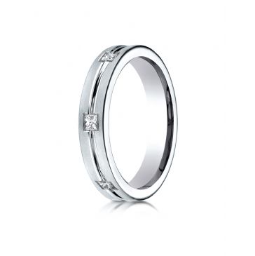 18k White Gold 4mm Comfort-Fit Princess Cut Burnish Set 6-Stone Eternity Ring (0.30)ctw