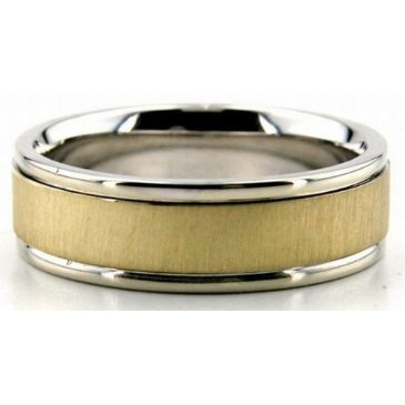 18K Gold Two Tone 6.5mm Flat Wedding Bands Rings Comfort Fit 200