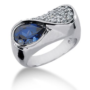 14K 'S' Shaped Diamond Ring Blue Pear Cut Sapphire Pave Set (0.74ctw.)