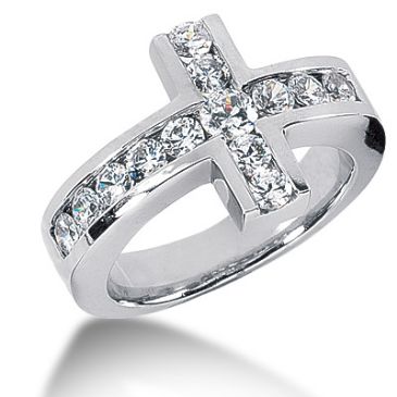 14K White Gold Cross Shaped Diamond Anniversary Ring (1.38ctw.)