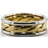 14K Gold Two Tone 6.5mm Handmade Wedding Band Center Braid 008