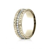 18k Yellow Gold 7.5 mm Hammered Finish Channnel Set  Diamond Ring