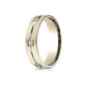 18k Yellow Gold 6mm Comfort-Fit Princess Cut Burnish Set 6-Stone Eternity Ring (0.60)ctw