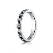 Platinum 3mm Channel Set -Stone White&Black Diamond Eternity Ring with Milgrain